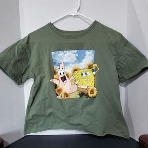 Cropped Spongebob Squarepants Crop Top Green T-Shirt Size M